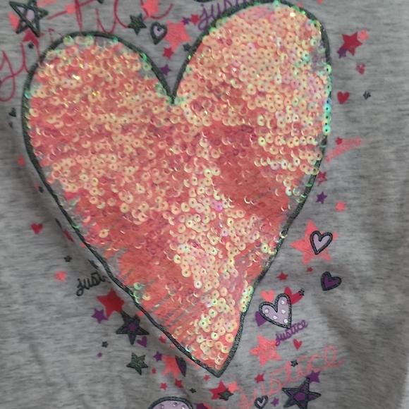 Justice Pink and Gray Long Sleeve Tee with Heart Design - Picture 4 of 5